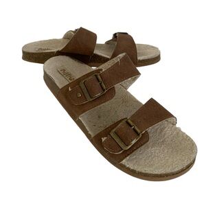 Mad Love Faux Fur Lined Flat Sandals Buckle Straps Brown Women’s Size 10